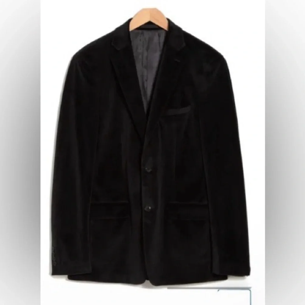 Calvin Klein Black Velvet Sport Coat Blazer - Tailored Two-Button Sz 42L